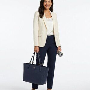 *Tory Burch York Buckle Tote Navy Saffiano Leather Large Shoulder Bag